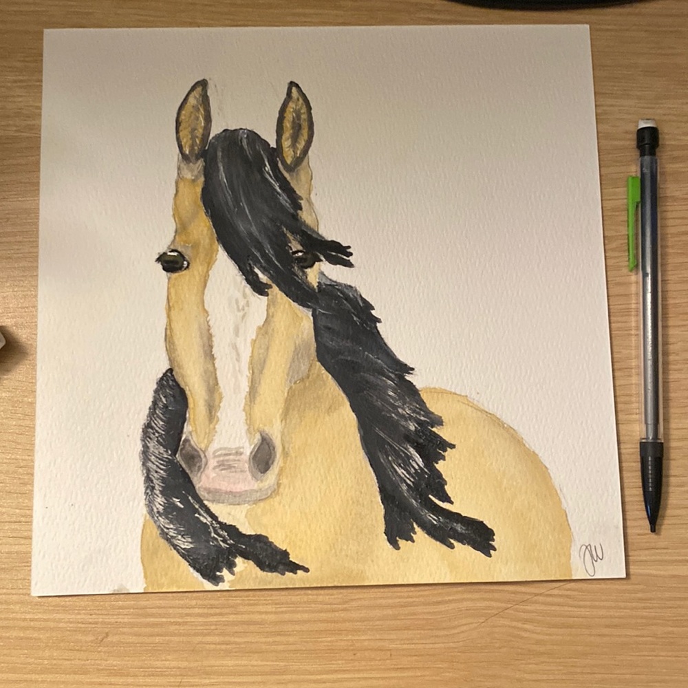 Buckskin horse watercolor painting